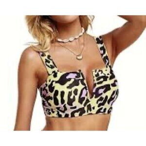Women's Leopard Bikini Top, Size  Large cut bra